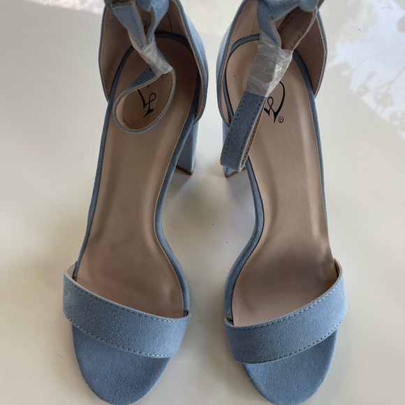 Windsor Dusty Blue Faux Suede Block Heel Sandal - 8 - Picture 2 of 4